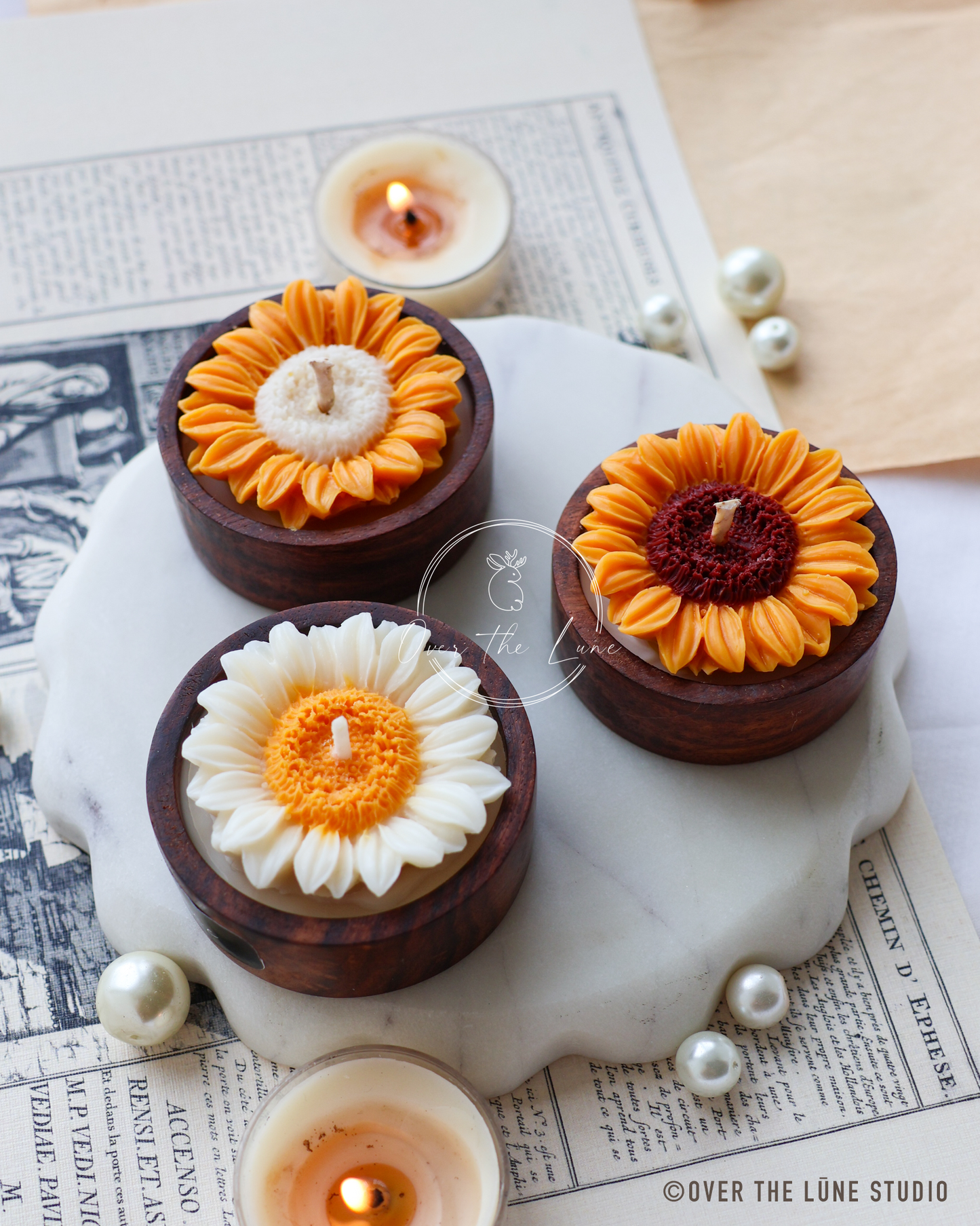 Mini Sunflower Wooden Jar Candle