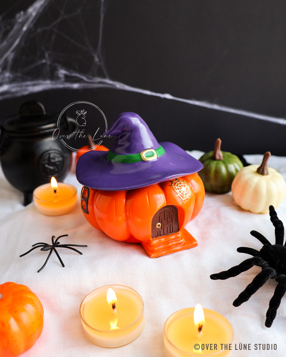 Witch House Pumpkin Jar with Candle