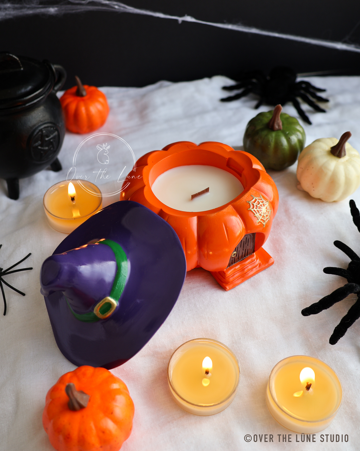 Witch House Pumpkin Jar with Candle