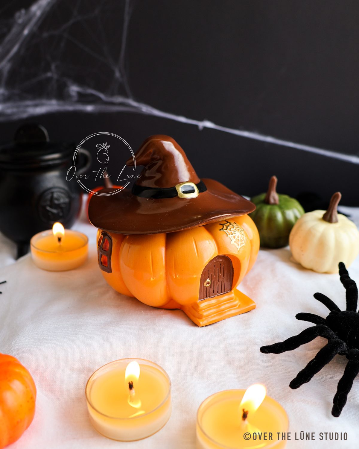 Witch House Pumpkin Jar with Candle