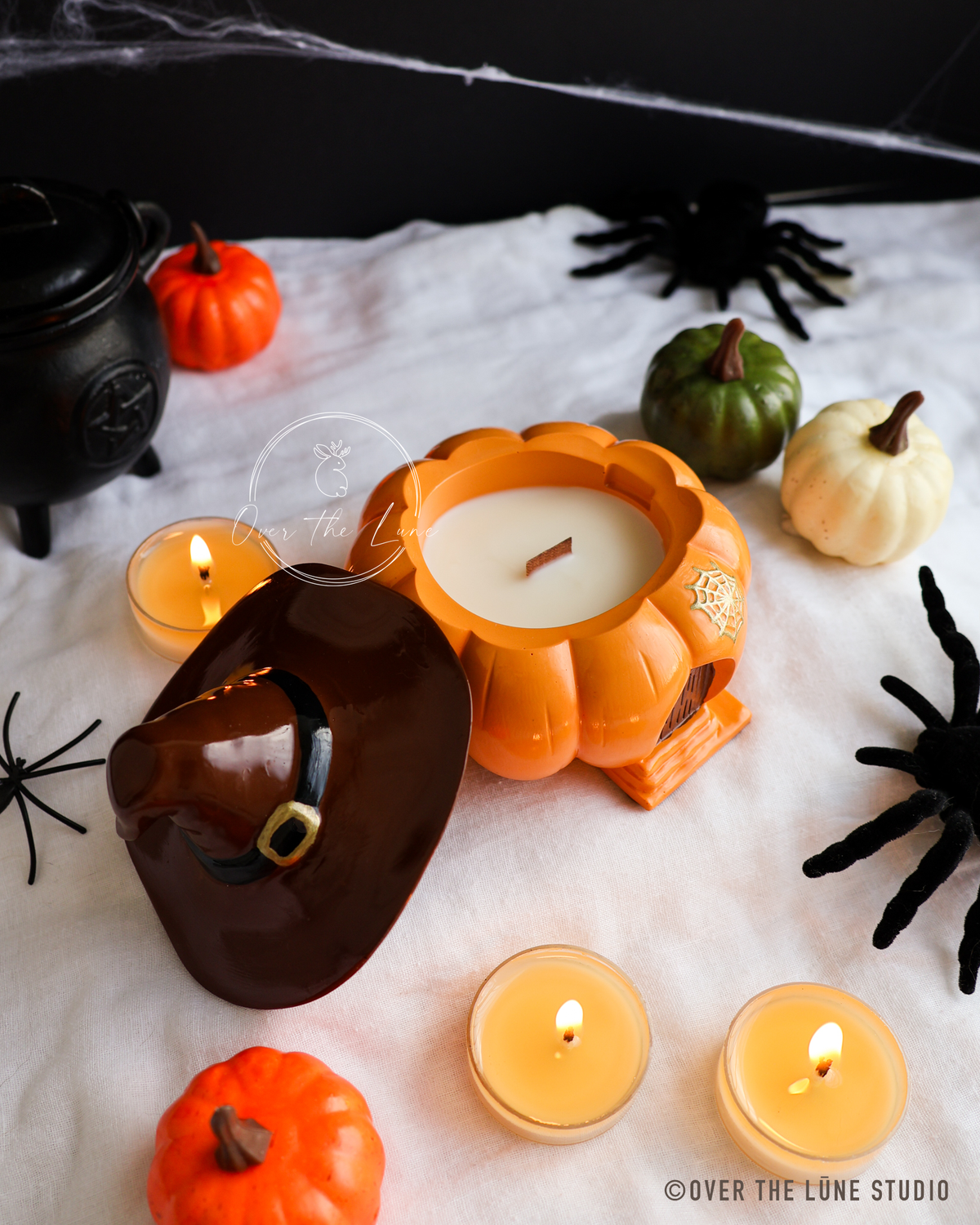 Witch House Pumpkin Jar with Candle