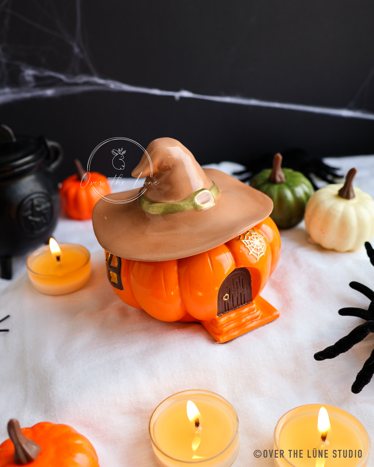 Witch House Pumpkin Jar with Candle