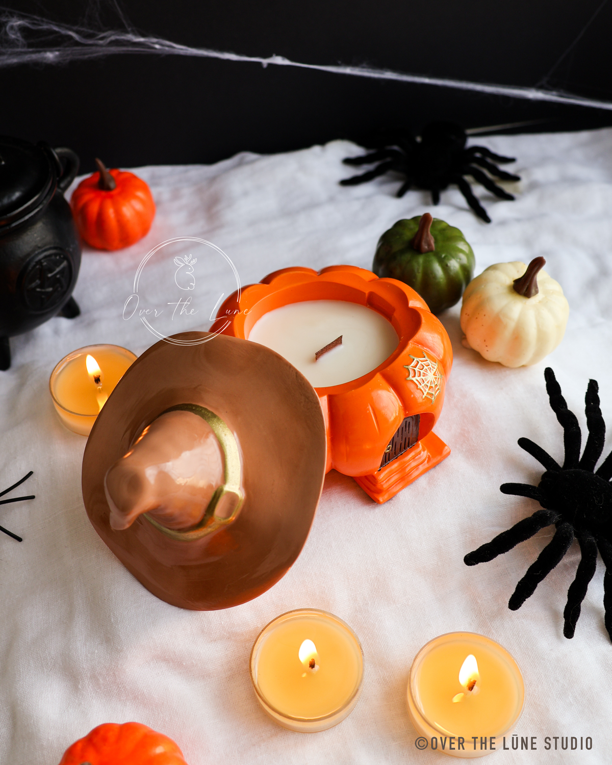 Witch House Pumpkin Jar with Candle