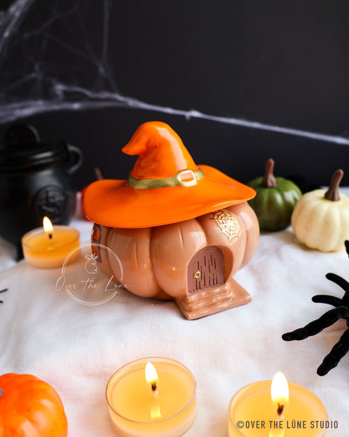 Witch House Pumpkin Jar with Candle