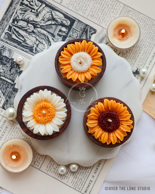 Mini Sunflower Wooden Jar Candle